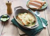 Courgettes gratinées aux tranches de blanc de poulet façon endives roulées
