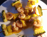 Mes brochettes crevette, courgette et ananas au miel