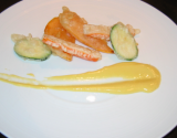 En direct de l'Afrique du Sud :Tempura de surimi, courgette et patate douce et leur sauce sabayon citron wasabi