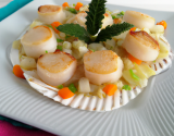 Noix de coquilles St Jacques, étuvée de légumes