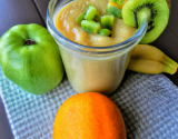 Petit pot à la vanille et orange, smoothie kiwi, concombre, pomme verte