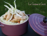 Cassolette de saumon en cru-cuit de fenouil sur purée au raifort