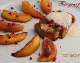 Foie gras poêlé à l'émulsion de pommes épicées et pommes roties