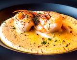 Raviole de langoustine et nuage de bisque