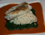 Filet de cabillaud sur risotto et bisque de homard