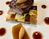 Magret farci au Foie Gras du Sud Ouest Millefeuille du Nord Endive et Pomme, Caramel à la Bière