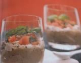 Verrine d'aubergine au chèvre frais et tomates confites