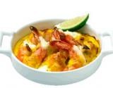 Gratin de gambas au Philadelphia, curry et citron vert