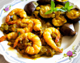 Gambas au curry et aux aubergines braisées maison