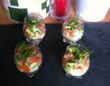 Verrines tomates, avocat et crabe