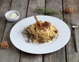 Linguine en sauce aux cailles et morilles