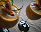 Smoothie de mangue et langoustines au caramel