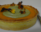 Tarte fine aux légumes, espuma de Fourme d'Ambert