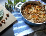 Gratin de topinambours sur lit d'orties, crumble noisettes