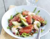 Salade d'avocat Hass du Pérou, pamplemousse grenade et crevettes