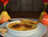 Crumble de poires des vergers d'Ale de France sur crème brûlée aux coquelicots de Nemours