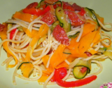 Spaghetti au chorizo et tagliatelles de légumes