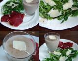 Pannacotta de champignons, roquette et viande de grison