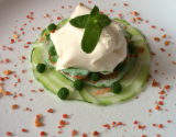 Carpaccio de homard et glace de Philadelphia  - Sponge cake de concombre et poudre de mojito