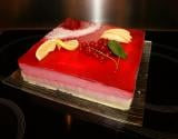 Entremet framboise sur mousse chocolat blanc