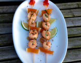 Brochettes de saumon et de crevettes marinées à la sauce gingembre soja