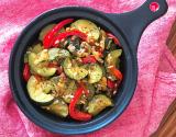 Cocotte de courgettes et poivrons, graines de couscous