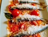 Sardines à la plancha, granité de tomates et tuiles de parmesan