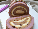 Bûche à la crème de marrons et chocolat mauve