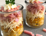 Coquillettes et jambon de pays en verrine