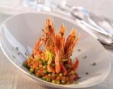 Gambas à l'ail et sa gourmandise de pois à la provençale