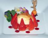 Compotée de fraises et menthe verte, mousseline caramélisée