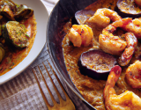 Gambas au curry et aux aubergines braisées