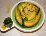 Purée de courgettes et son chou de porc au curry