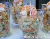 Verrines lentilles corail et crevettes roses au citron