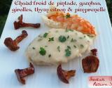 Chaud-froid de pintade aux herbes, gambas, girolles