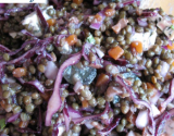 Salade de lentilles vertes, chou rouge et raisin