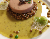 Cristal de foie gras aux lentilles vertes du Puy en Velay et à la Fourme d'Ambert