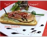 Tartine à la fourme d'Ambert, lamelles de poires, jambon de Savoie