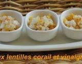 Flétan fumé, lentilles corails et vinaigre aux agrumes