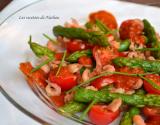 Asperges vertes aux crevettes grises, vinaigrette à la tomate, moutarde et balsamique