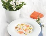 Velouté de chou-fleur au saumon de Norvège, aux choux de Bruxelles et au thym