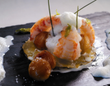 Tarte pommes de terre, langoustine et marrons