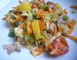 Salade multicolore au lapin confit