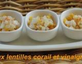 Flétan fumé, lentilles corails et vinaigre à la mandarine