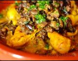 Tajine de poulet aux aubergines frites