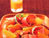 Tagliatelles de jambon cuit, mangue et orange