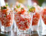 Verrines de perles du Japon au surimi et aux œufs de lump