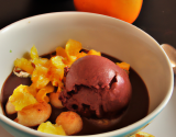 Soupe d'agrumes au thé Bergamote, Sorbet chocolat amer