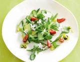 Salade de courgettes haricots cerises et sauce pistache