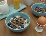 Porridge aux perles du Japon, lait d'amande, noix de pecan et myrtilles